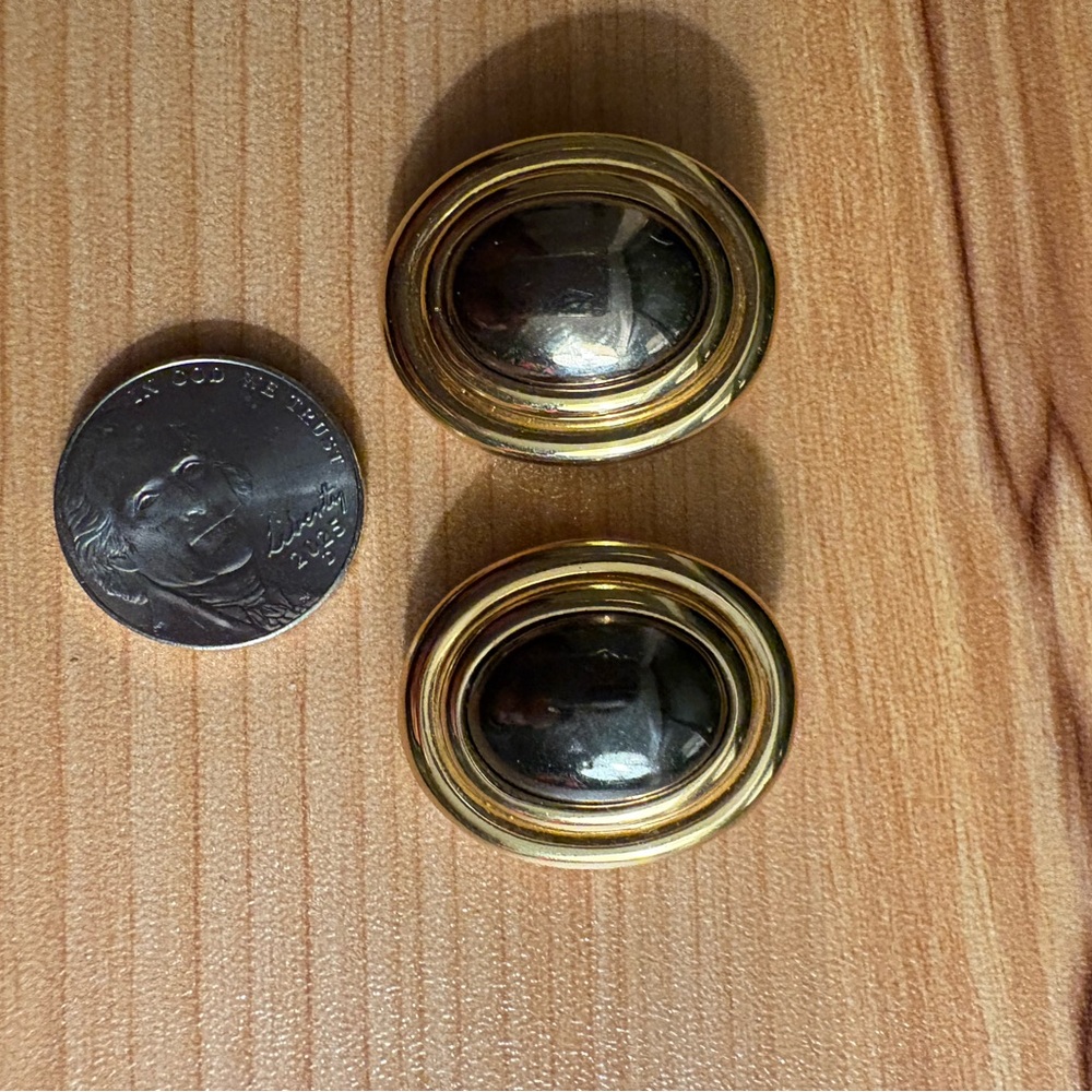 Gold and Black Oval Clip-On Earrings